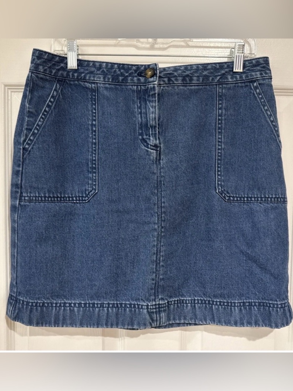 Boden Women's 8R Flat Front Casual Straight Denim Skirt Blue Medium Wash
